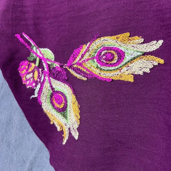 FIGS AND FLOWERS Estilo Floral Boho Embroidered Peasant Blouse Button Top 3x - Picture 5 of 8